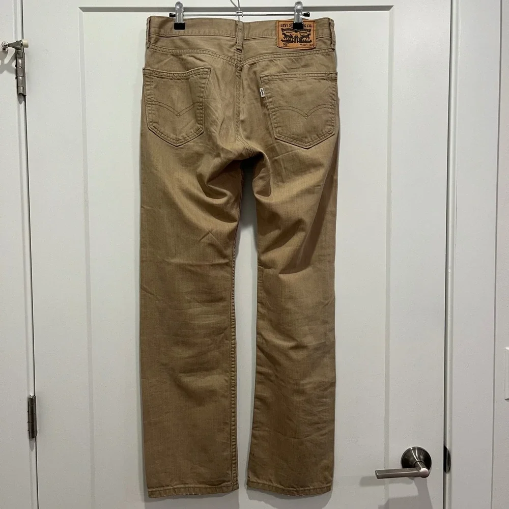 Levis 505 Regular Fit Straight Leg Khaki Tan Jeans Mens 30x32